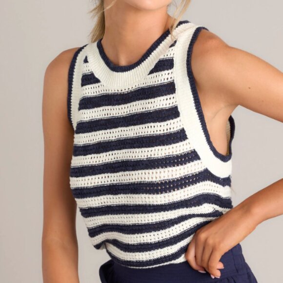 Navy Striped Knit Tank, M - Picture 1 of 8